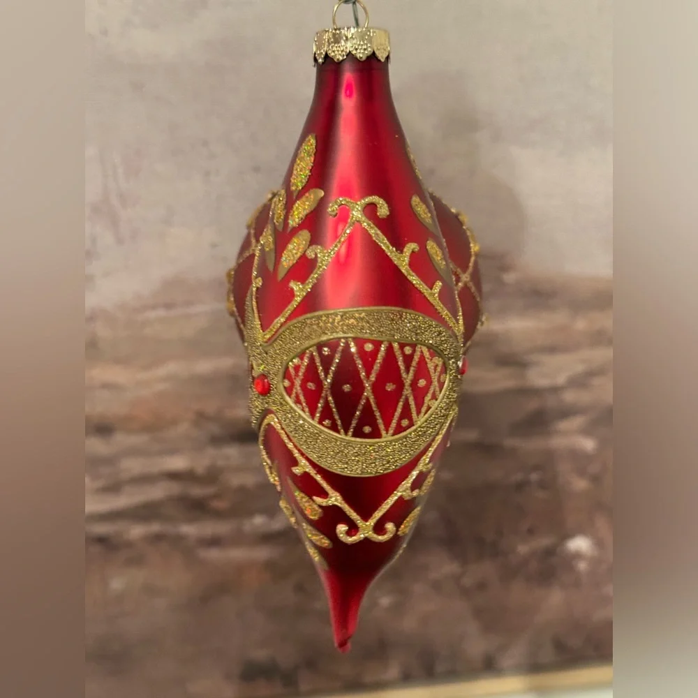 Vintage Lot 6 / Vintage RAUCH Red Gold Glitter Ornaments